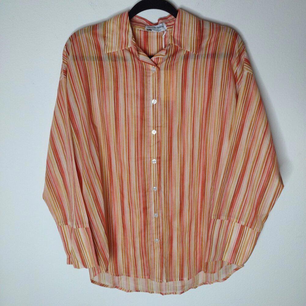 NWT Charlie Holiday Women's Pink/Gold Striped/Heidi Button Down Shirt Size 2